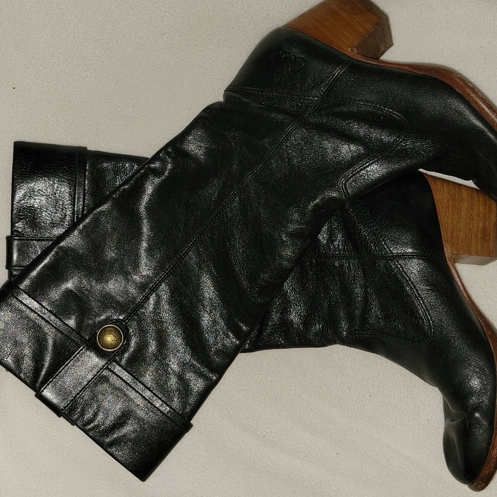 Black Leather Coach Boots - Size 5
